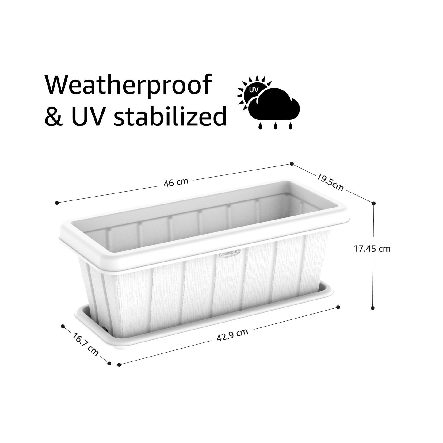 18" Cedargrain Rectangular Planter with Tray - Cosmoplast Bahrain