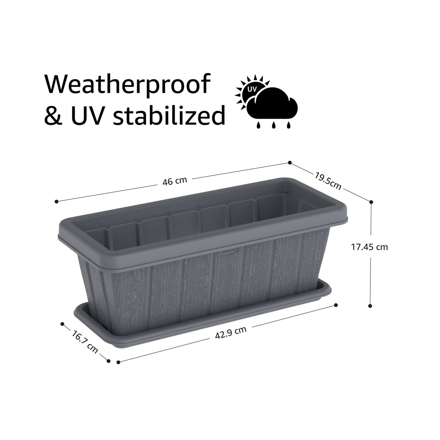 18" Cedargrain Rectangular Planter with Tray - Cosmoplast Bahrain