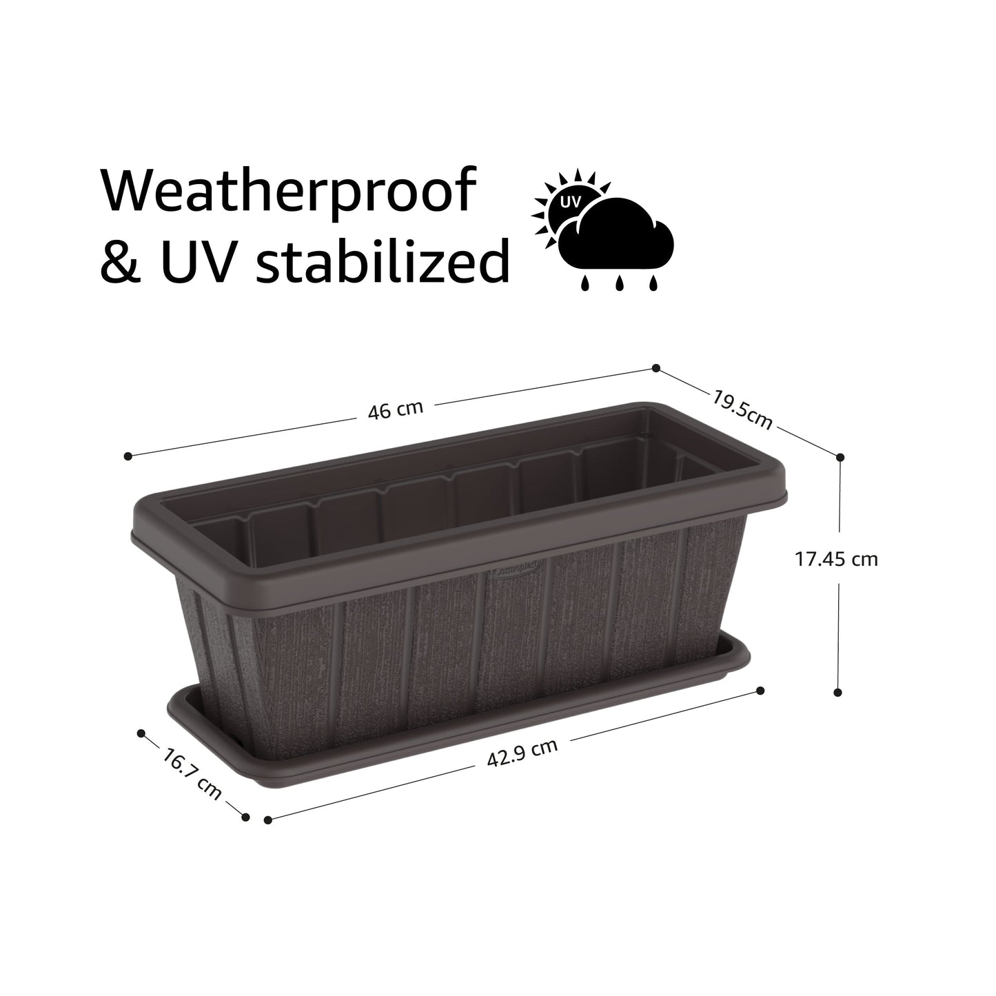 18" Cedargrain Rectangular Planter with Tray - Cosmoplast Bahrain