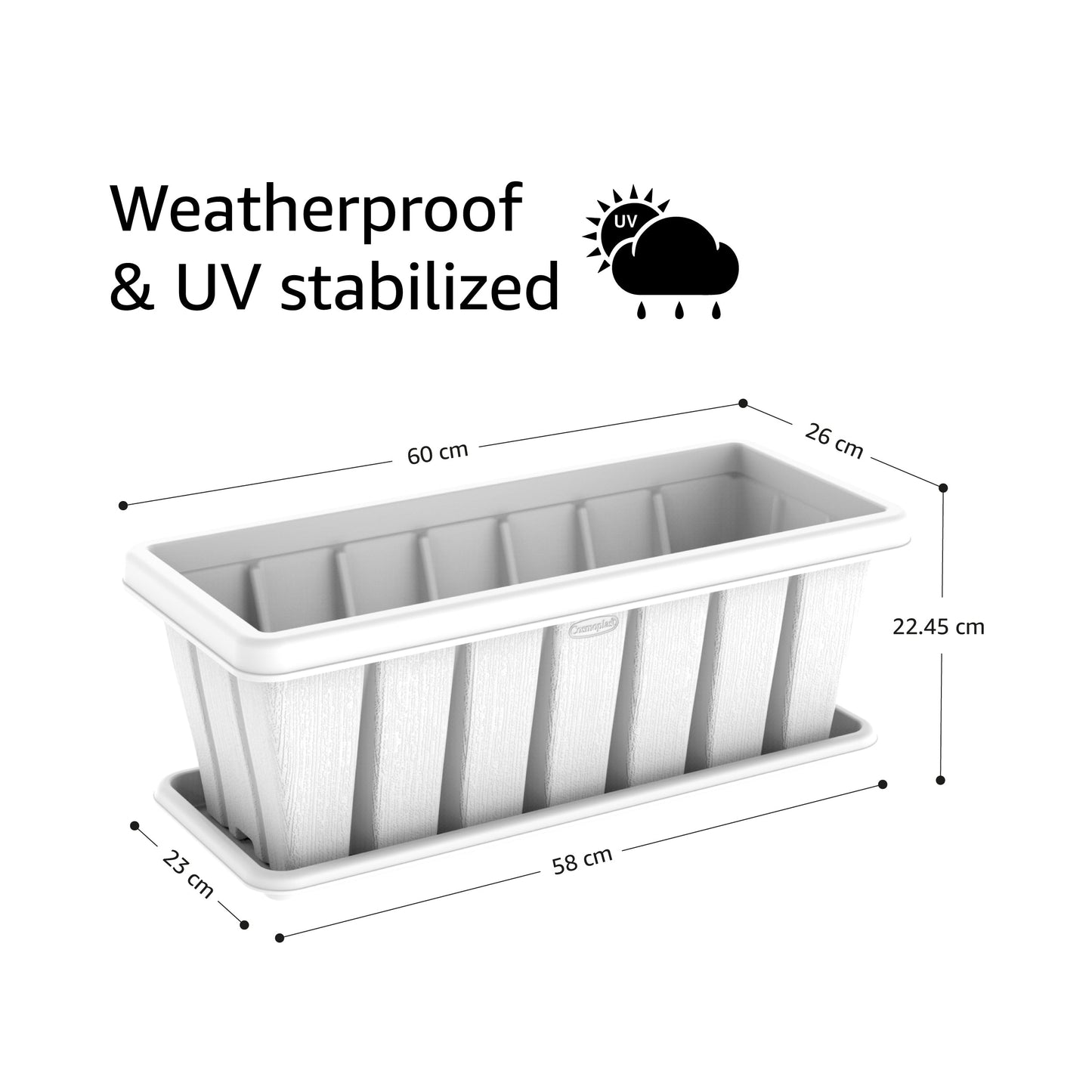 24" Cedargrain Rectangular Planter with Tray - Cosmoplast Bahrain