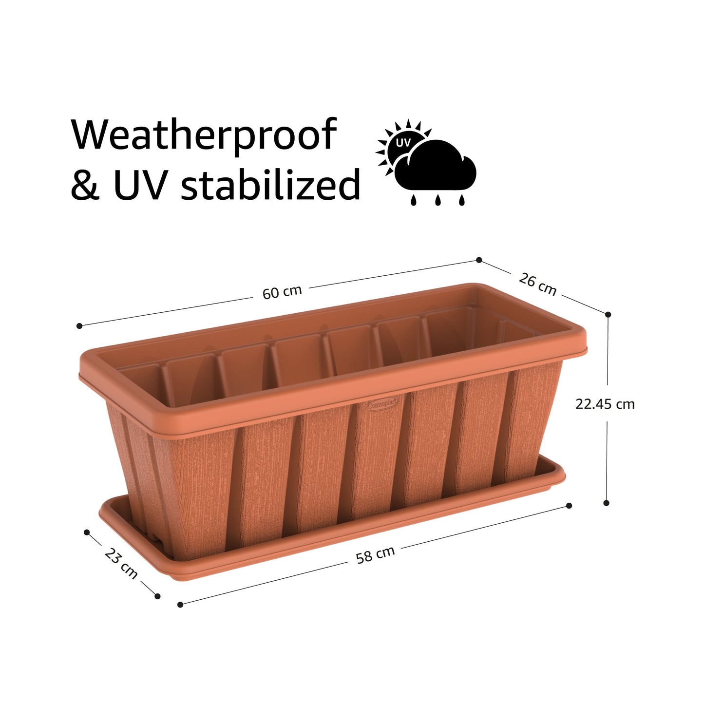 24" Cedargrain Rectangular Planter with Tray - Cosmoplast Bahrain