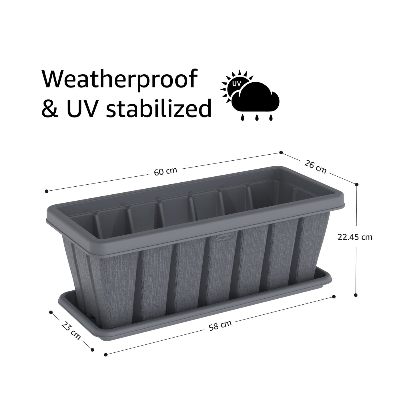 24" Cedargrain Rectangular Planter with Tray - Cosmoplast Bahrain