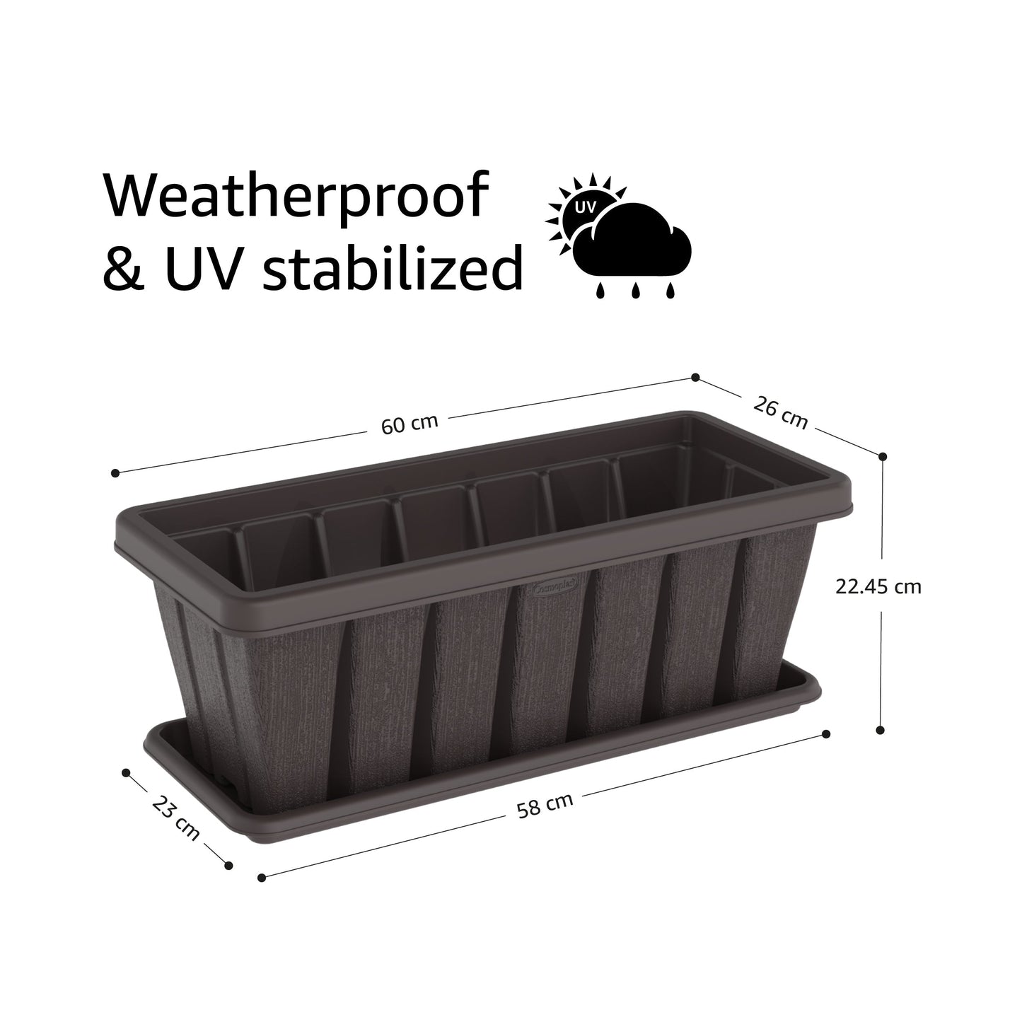24" Cedargrain Rectangular Planter with Tray - Cosmoplast Bahrain