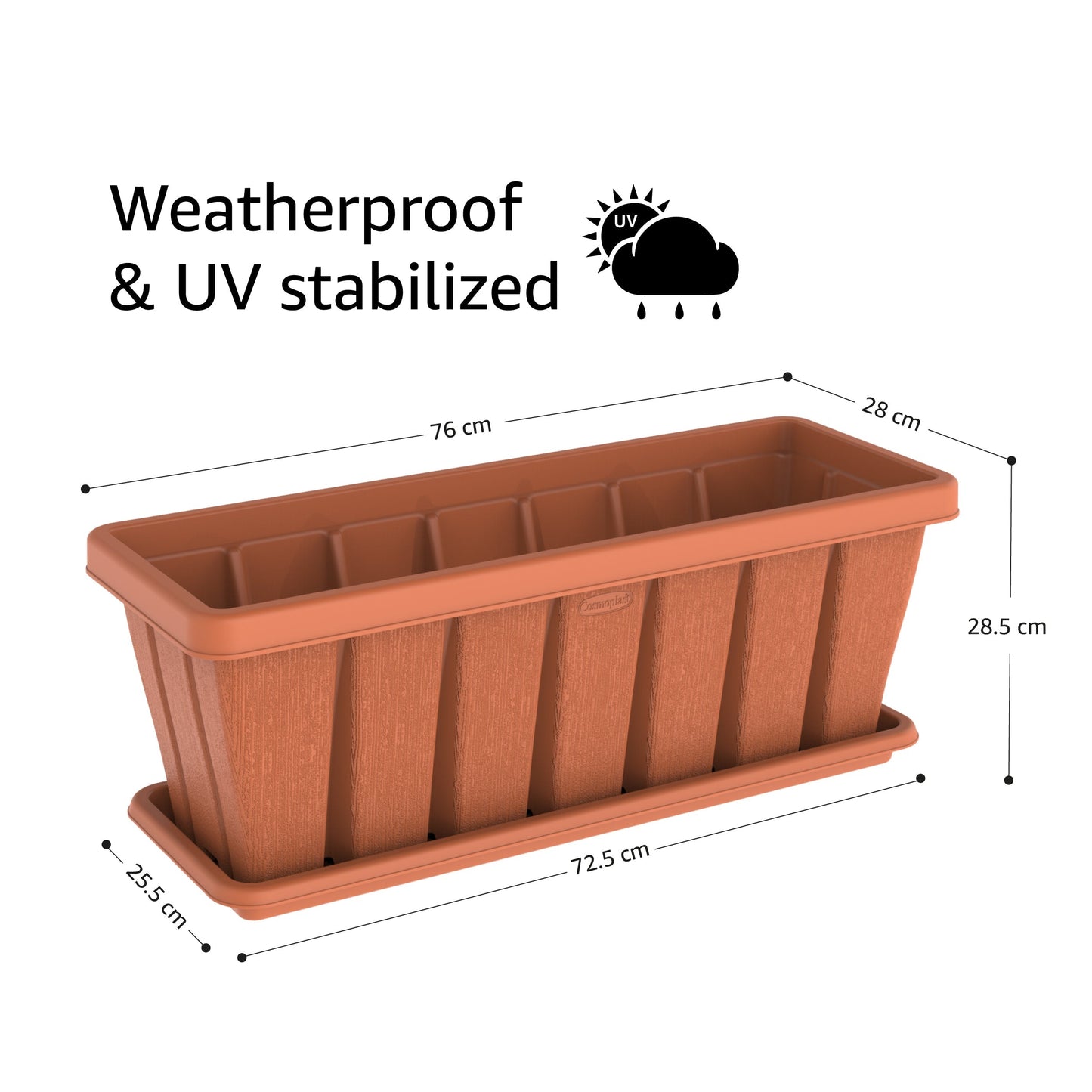 30" Cedargrain Rectangular Planter with Tray - Cosmoplast Bahrain