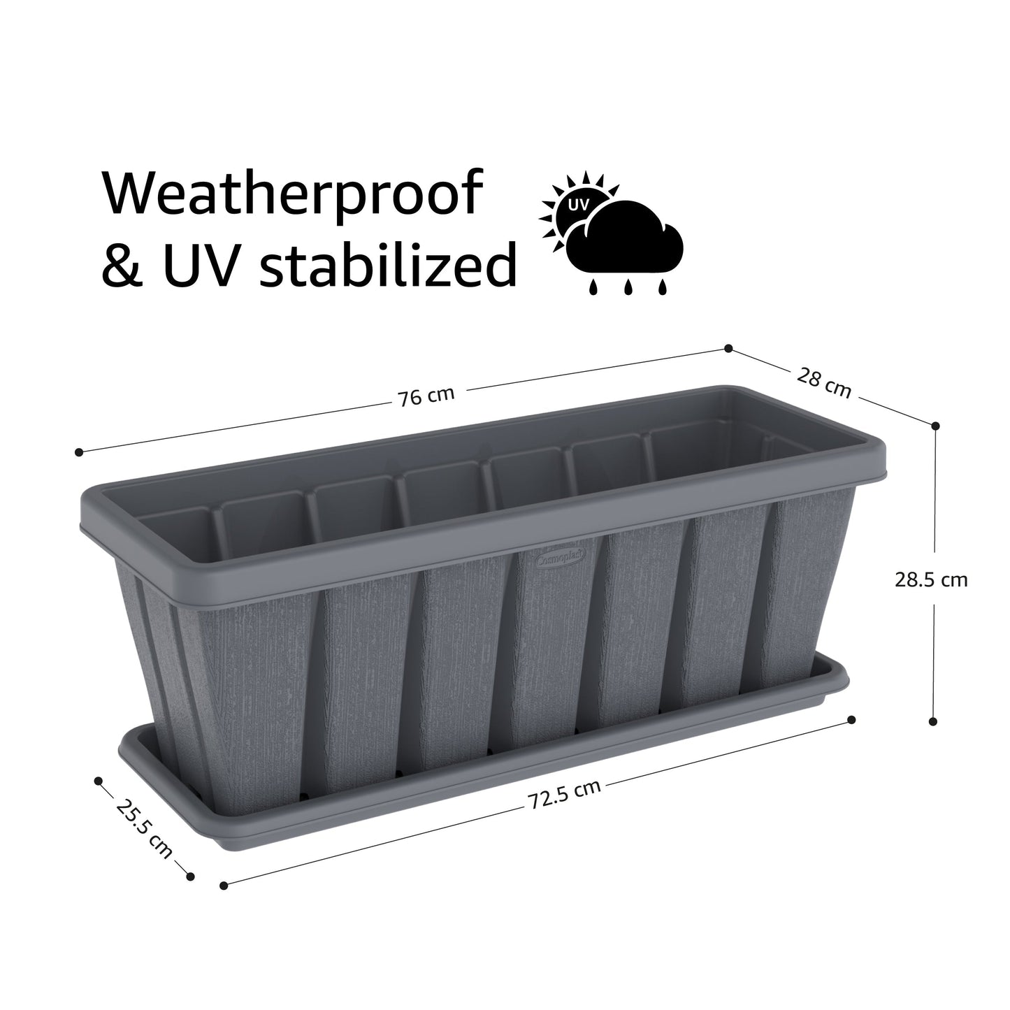 30" Cedargrain Rectangular Planter with Tray - Cosmoplast Bahrain