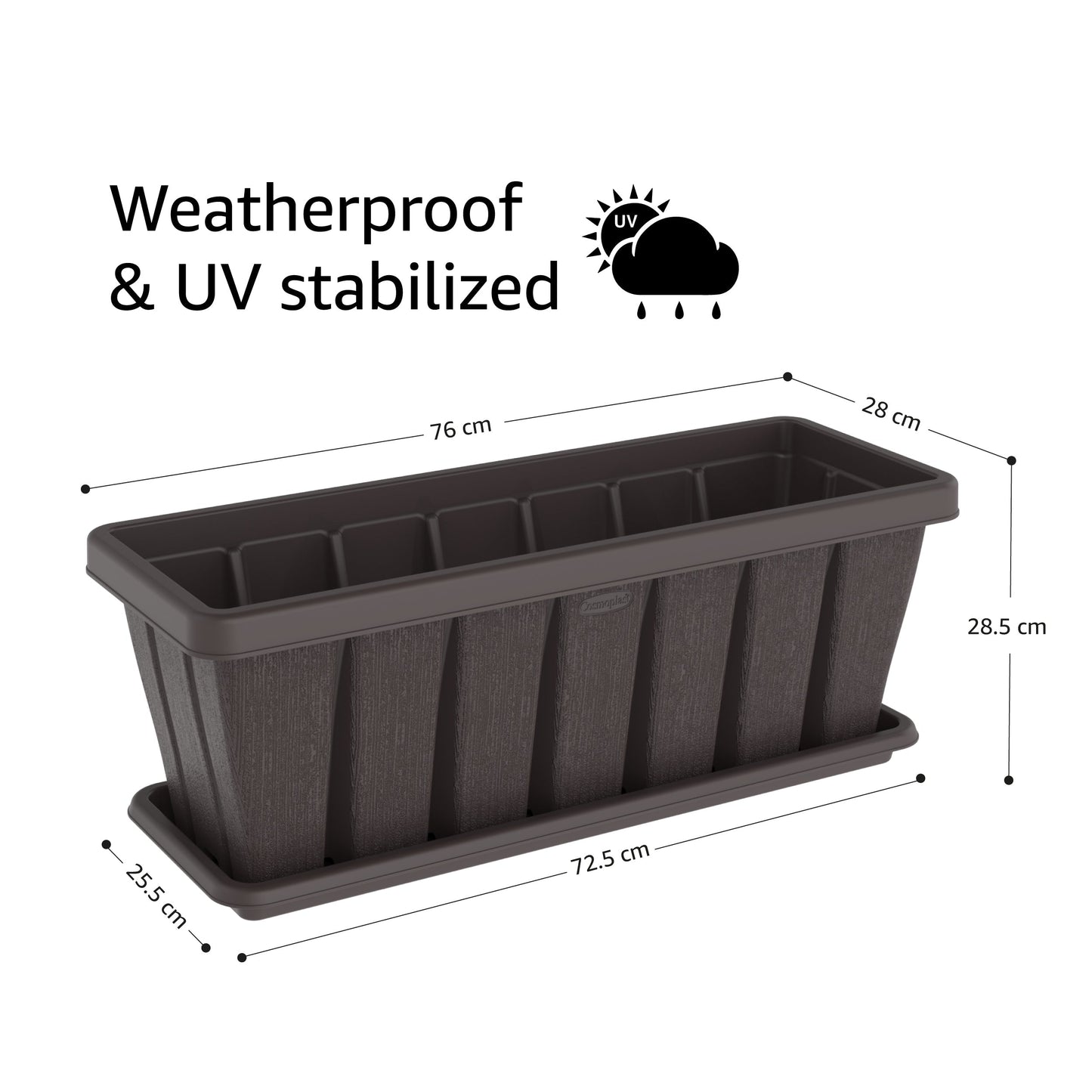 30" Cedargrain Rectangular Planter with Tray - Cosmoplast Bahrain