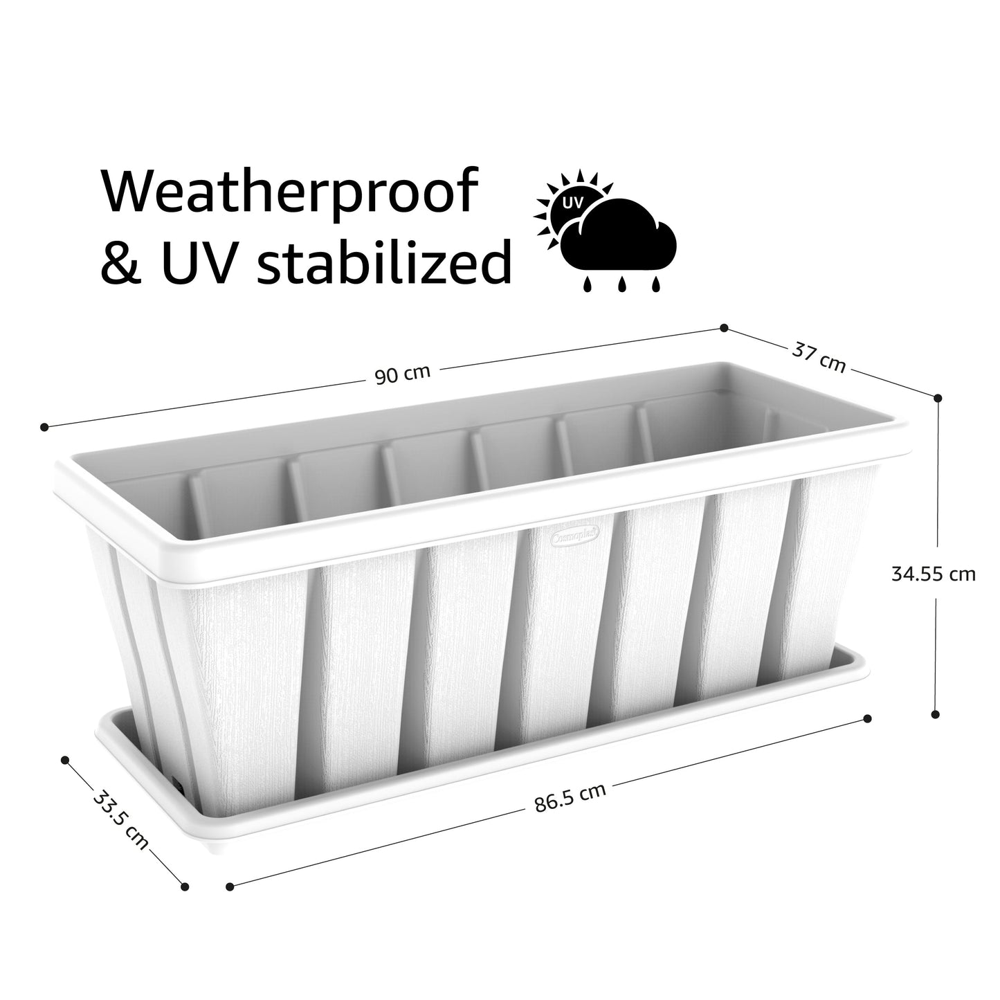 36" Cedargrain Rectangular Planter with Tray - Cosmoplast Bahrain