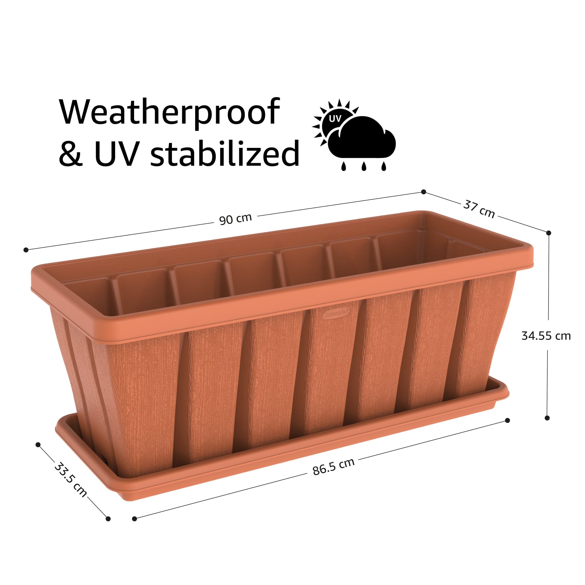 36" Cedargrain Rectangular Planter with Tray - Cosmoplast Bahrain