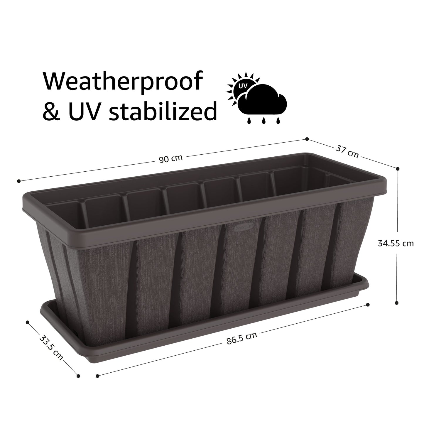 36" Cedargrain Rectangular Planter with Tray - Cosmoplast Bahrain
