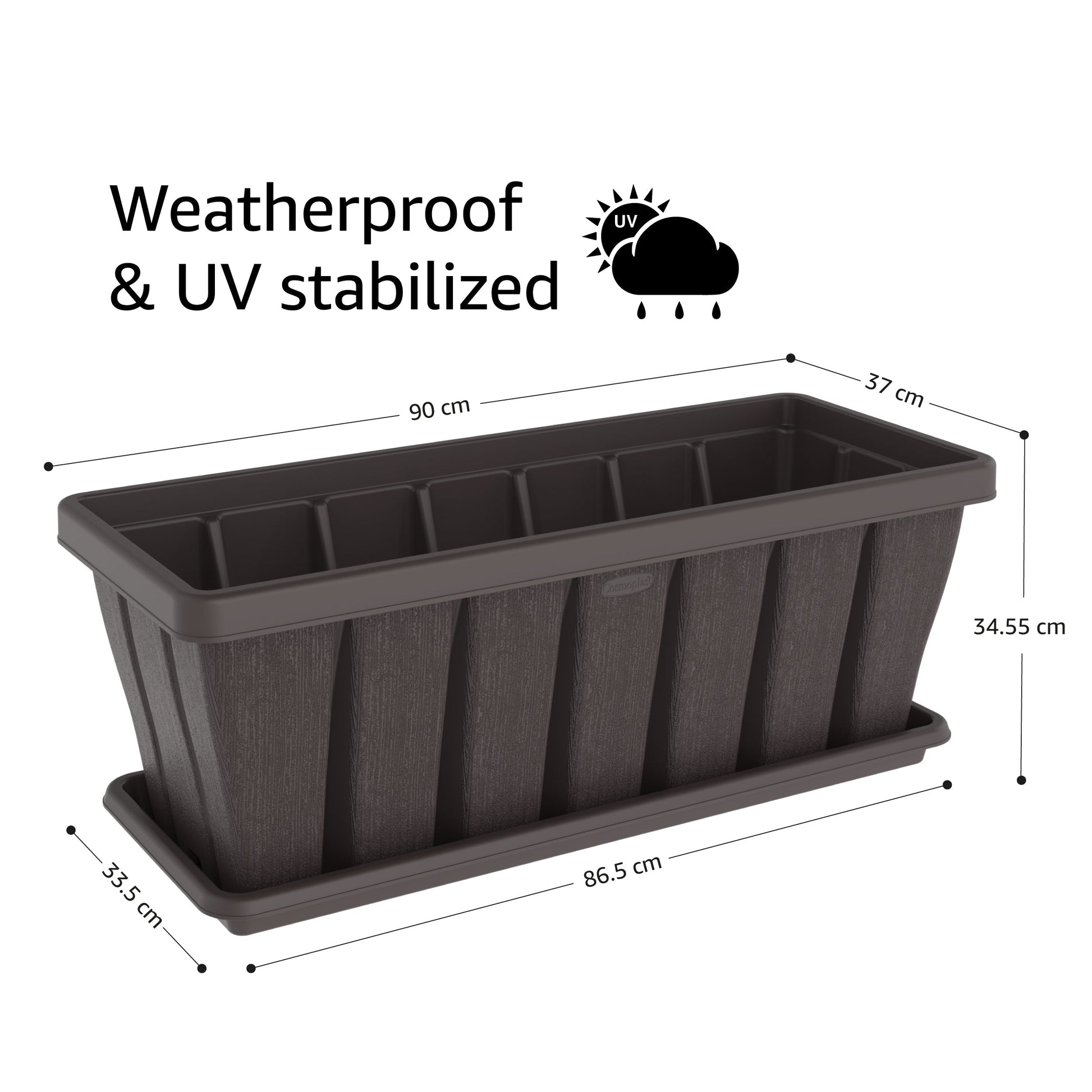 36" Cedargrain Rectangular Planter with Tray - Cosmoplast Bahrain
