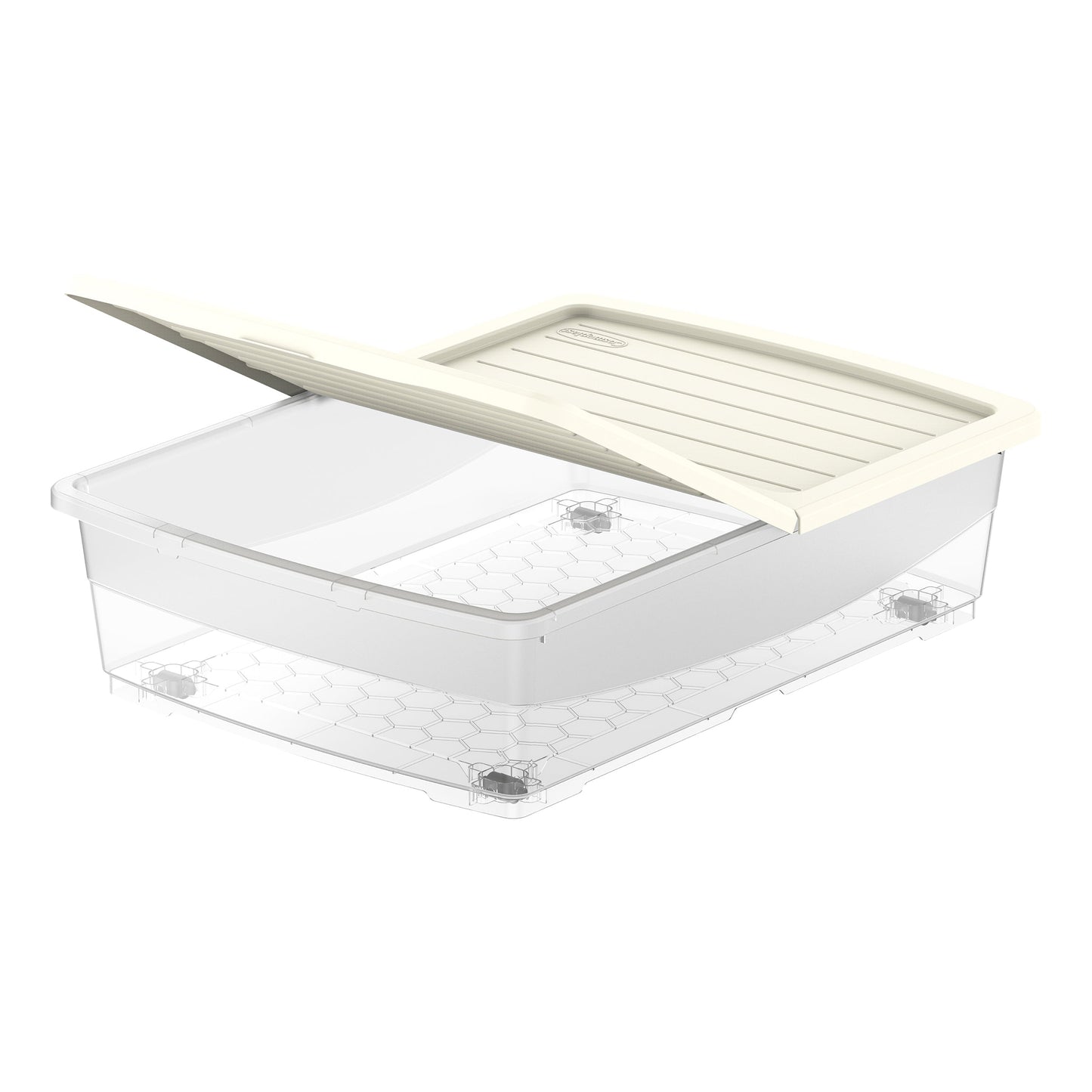 45L Clear Plastic Underbed Storage Box with Wheels & Lockable Lid - Cosmoplast Bahrain