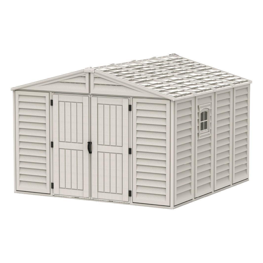 WoodBridge 10.5x10.5ft (324.8x326x233.2 cm) Resin Garden Storage Shed - Cosmoplast Bahrain