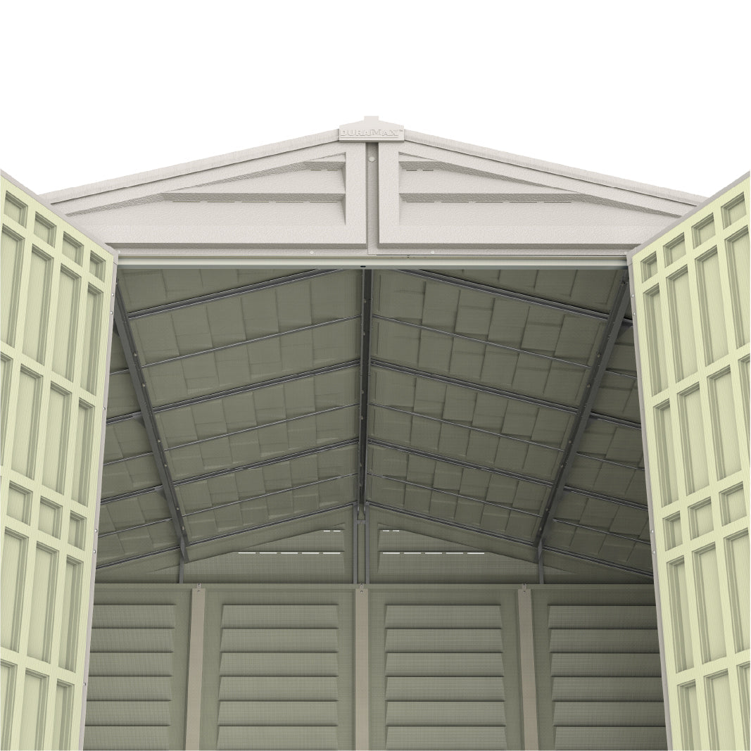 WoodBridge 10.5x10.5ft (324.8x326x233.2 cm) Resin Garden Storage Shed - Cosmoplast Bahrain