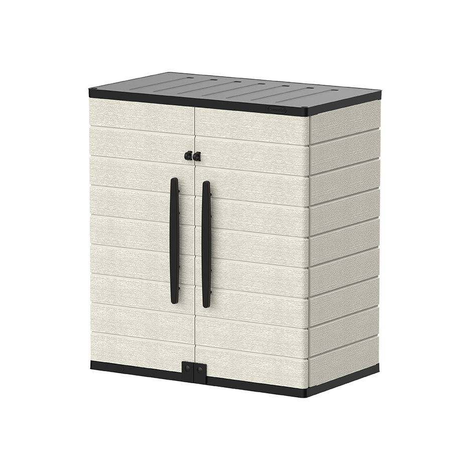Duramax Cedargrain Tall Plastic Vertical Storage Cabinet, 2 Door Cabinet with 4 Shelves, Garden Storage Locker, Outdoor Lockable Cabinet, Water Resistant Short Cupboard, Garden Storage Unit, Brown Duramax Cedargrain Tall Plastic Vertical Storage Cabinet, 2 Door Cabinet with 4 Shelves, Garden Storage Locker, Outdoor Lockable Cabinet, Water Resistant Short Cupboard, Garden Storage Unit, Brown
