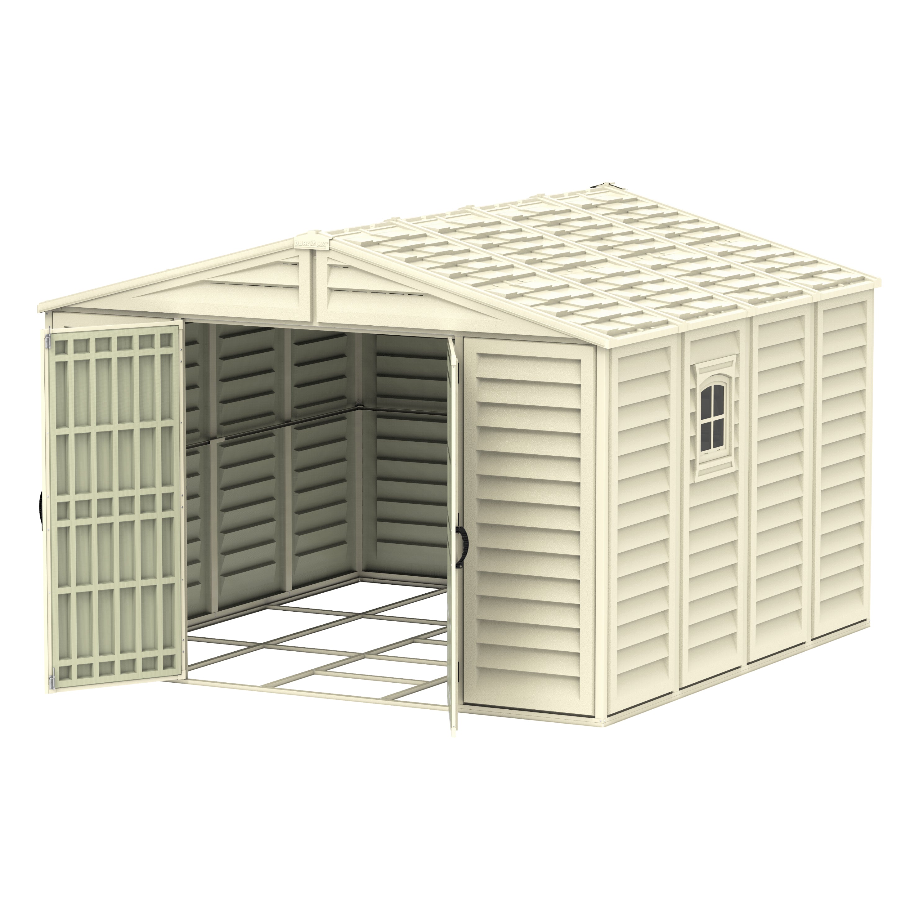 WoodBridge 10.5x10.5ft (324.8x326x233.2 cm) Resin Garden Storage Shed - Cosmoplast Bahrain